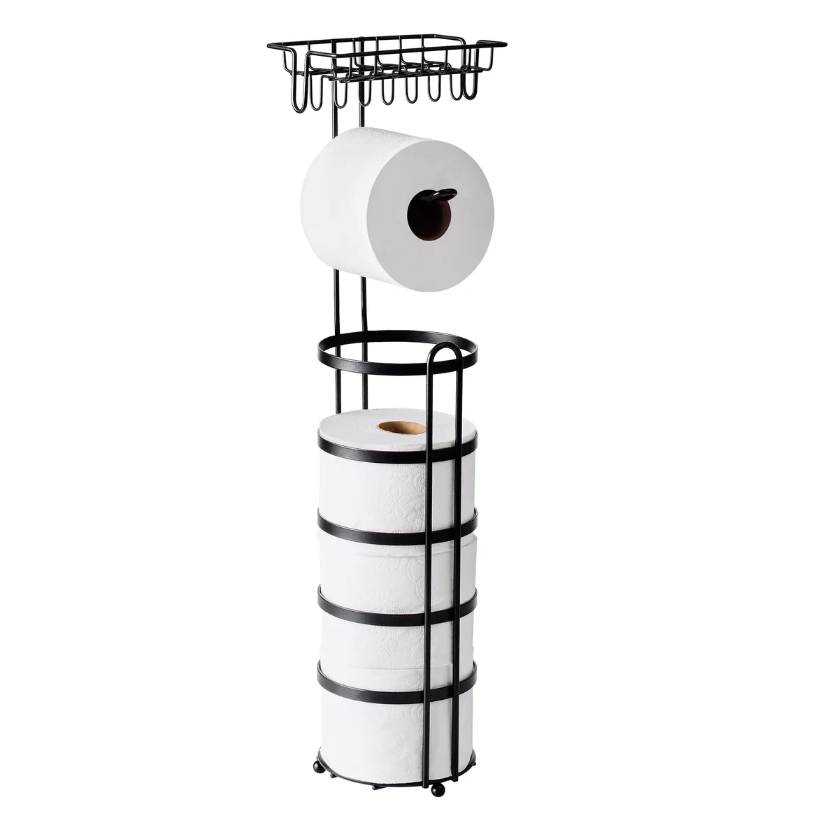 Better Homes & Gardens Free Standing Toilet Paper Holder with Reserve, Matte Black, Fully Assembled 5889