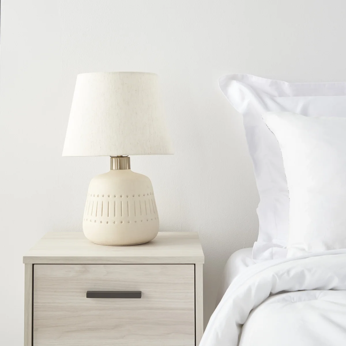 Nourison 16" Natural Carved Ceramic Accent Table Lamp, Farmhouse, Boho, for Bedroom, Living Room, Office, End Table, Coffee Table Lamp 1033
