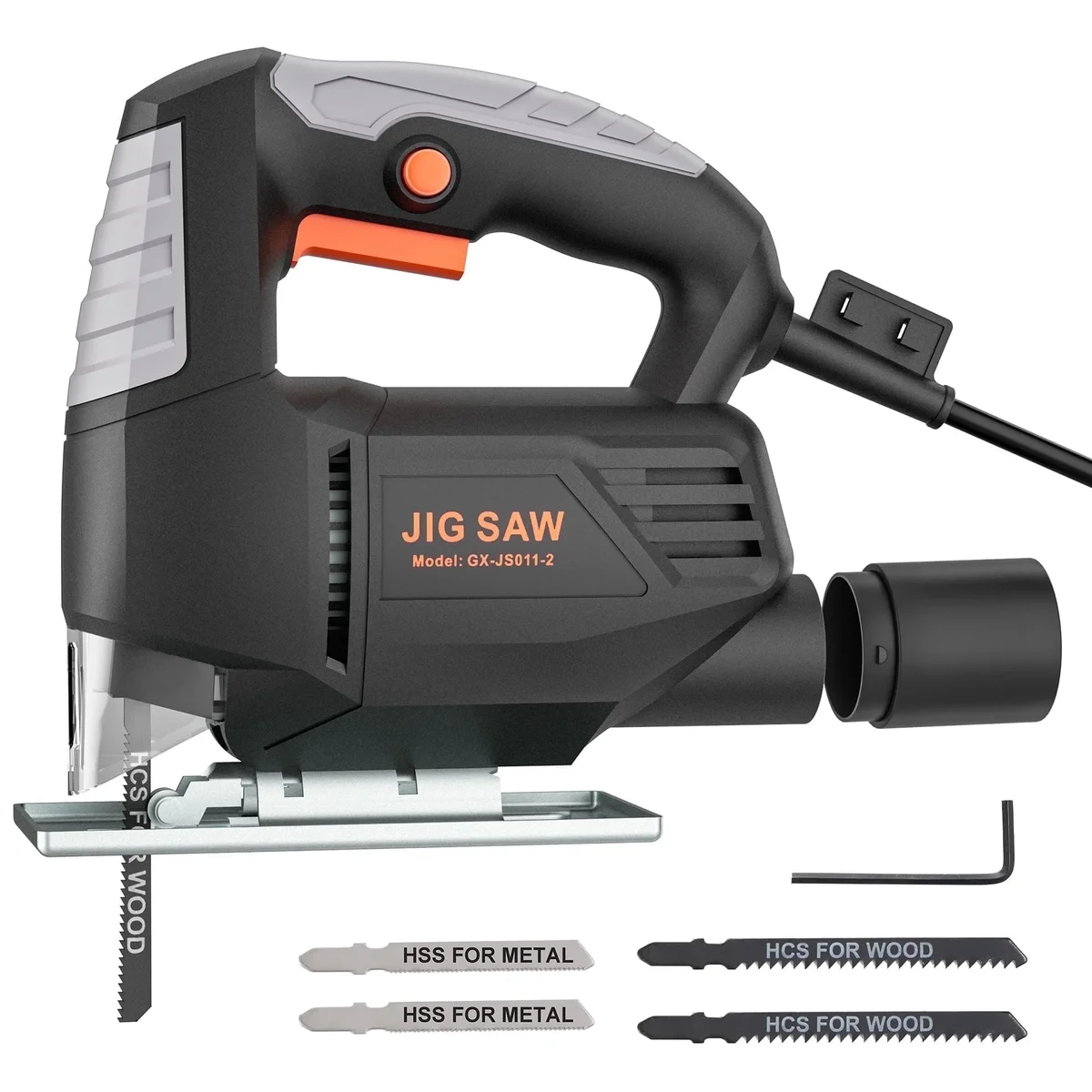 GASKY 3.5 Amp 420W Jigsaw,3000 SPM Jig Saw with 4 Blades & Blade Guard,±45° Bevef Cutting,Dust Blowing for Wood, Metal and Plastic Cutting 3570