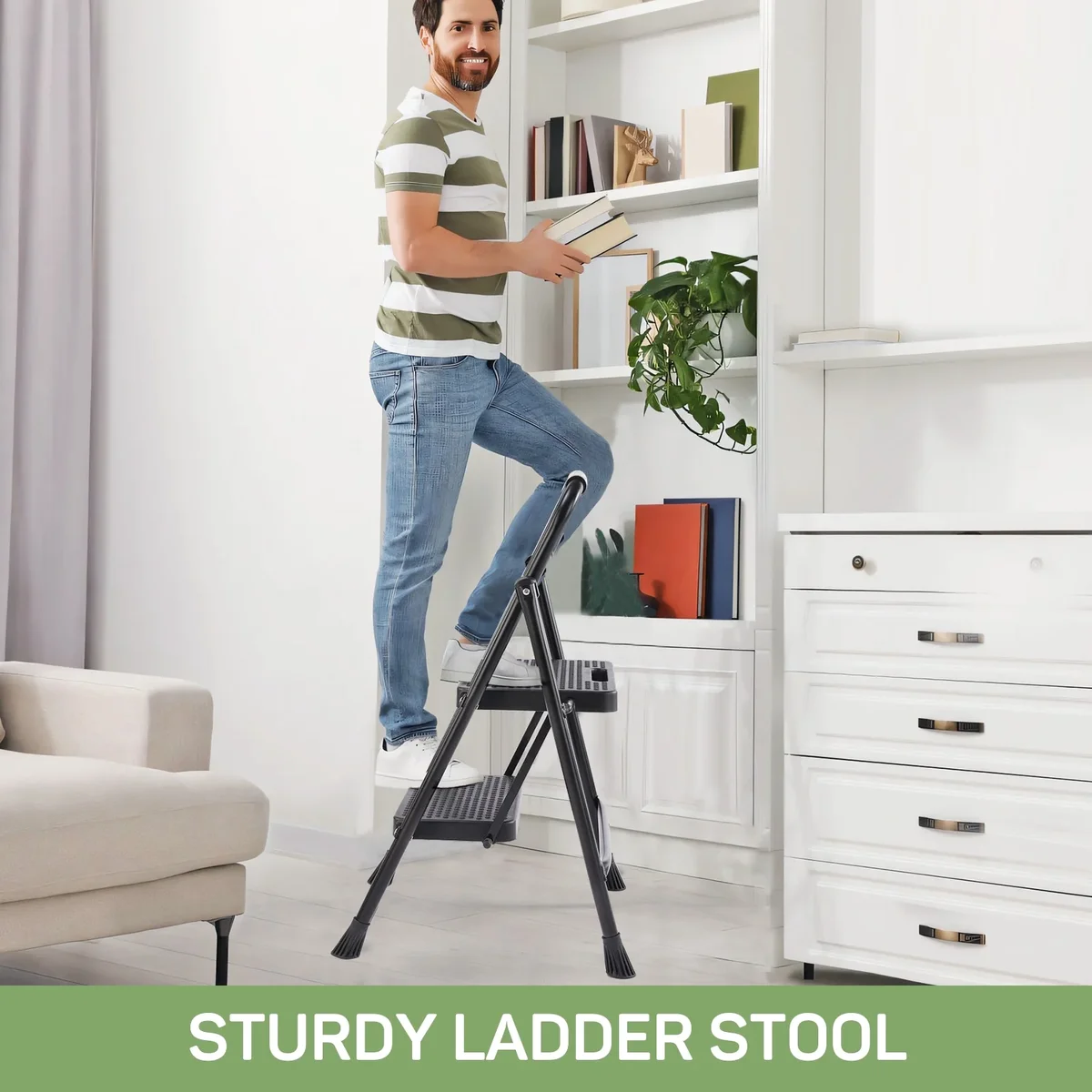 Parcus 2 Step Ladder, Folding Step Stool with Wide Anti-Slip Pedals, Heavy Duty 800 lbs Capacity, Lightweight and Portable for Home, Workplace Use 4255