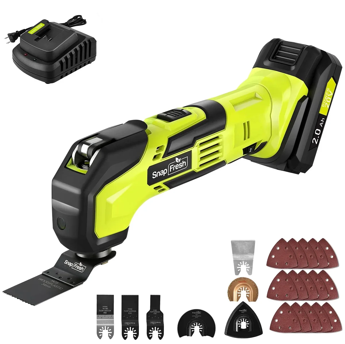Snap Fresh Oscillating Cordless, 20V Multi Tool, 18000 OPM, 2 Ah Battery, 22 Piece，‎BBT-ZOY01 3904