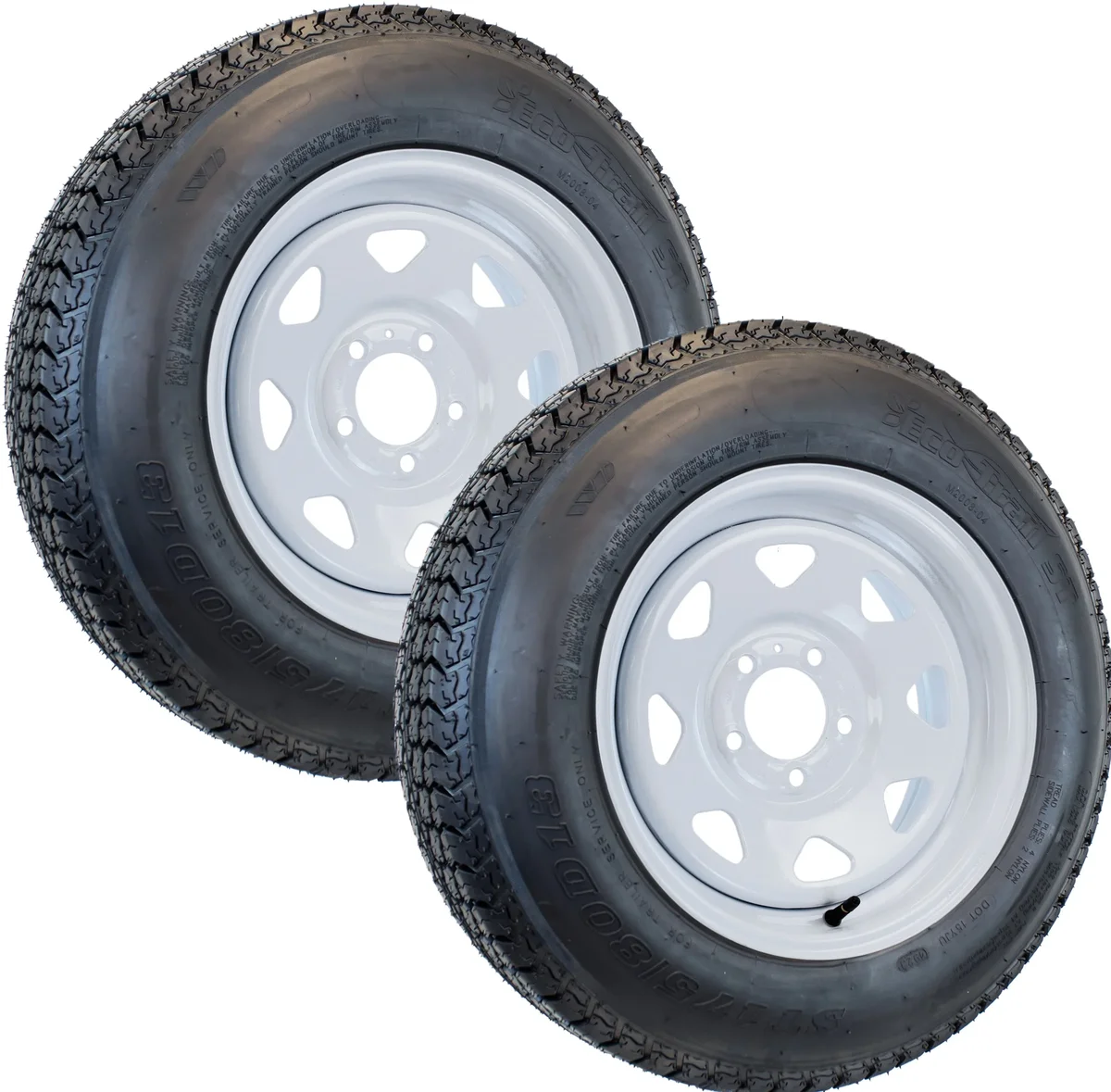 eCustomrim 2-Pack Trailer Tire Rim Assembly ST175/80D13 13 Inch 5 Lug White Wheel 7656