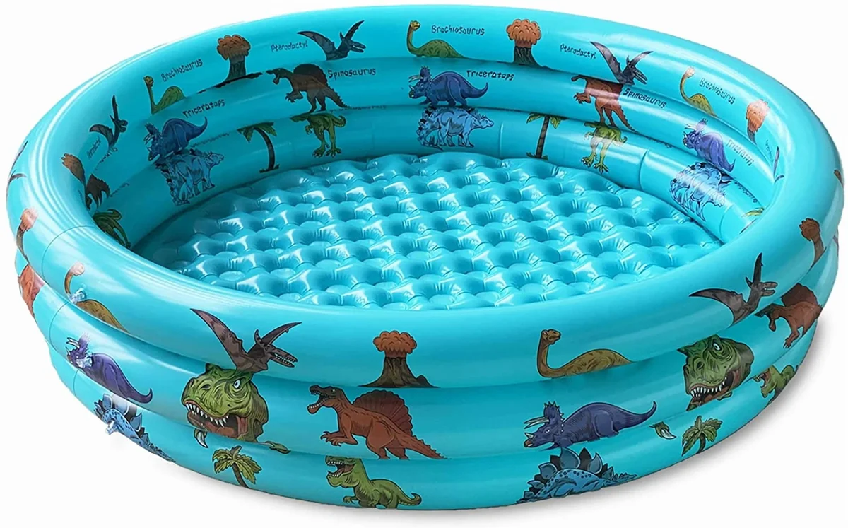 10Leccion Dinosaur Inflatable Kids Pool, Blue Swimming Pool for Toddler, Blow up Ball pit Pool(57"*15"), Baby Pool, Round 3046