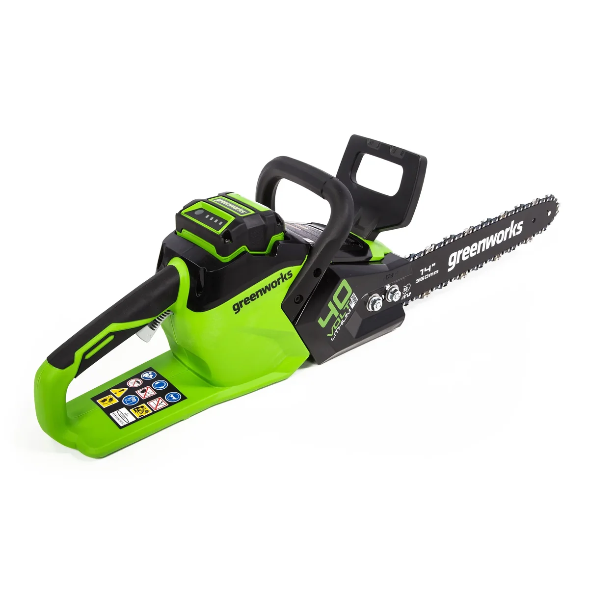 Greenworks 40V 14-inch Brushless Chainsaw with 2.5 Ah Battery and Charger, 2012802 1802
