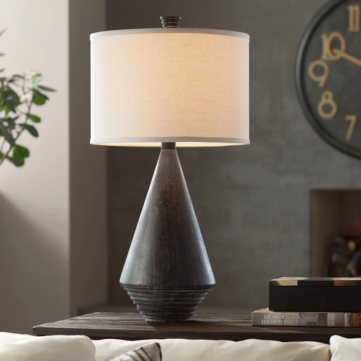 Everdaily Essentials Adelis 31" Tall Pyramid Large Modern End Table Lamp Textured Black Finish Single White Shade Living Room Bedroom 8006
