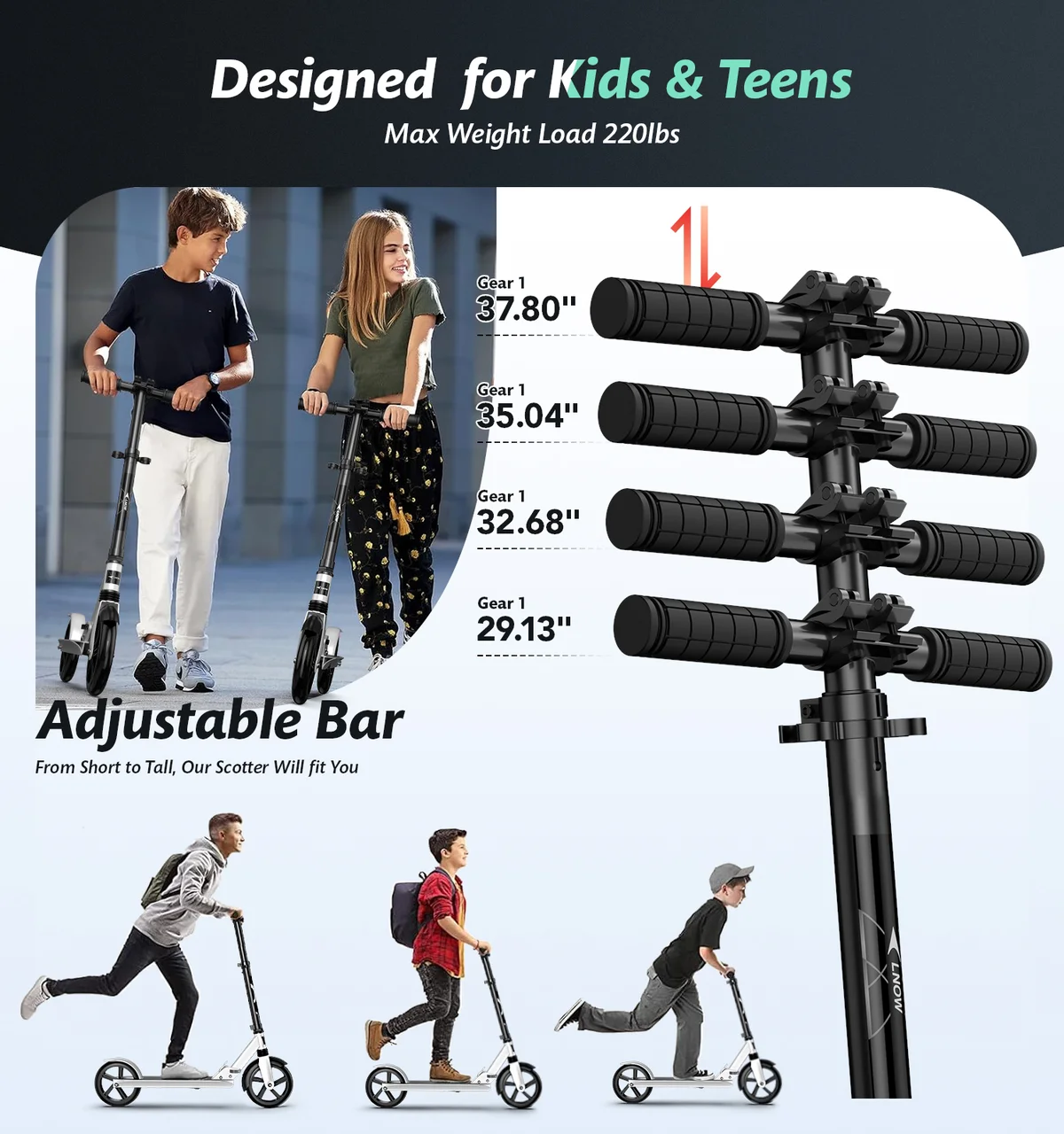 LNOW Foldable Kick Scooter-8 in Wheels for Kid, Teens & Adults, 4 Adjustable Levels, Max Load 240lbs,Lightweight 0637