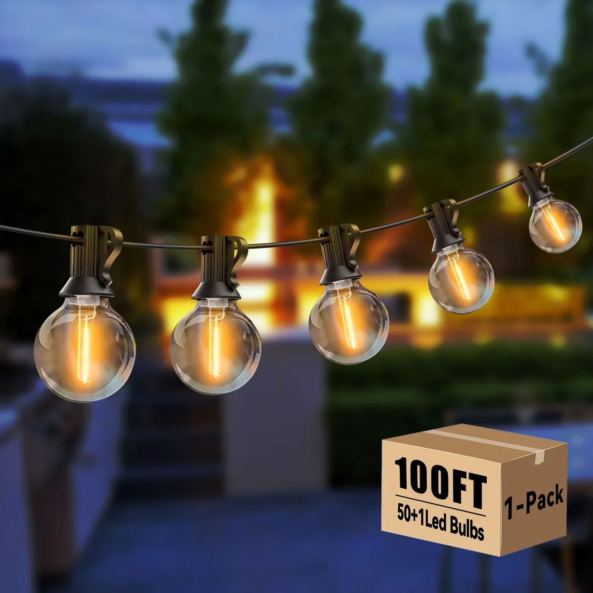 DAYBETTER Outdoor String Lights,100ft,with 50 G40 Edison Vintage Bulbs,Waterproof for Patio Garden Gazebo Bistro Cafe Backyard 8070