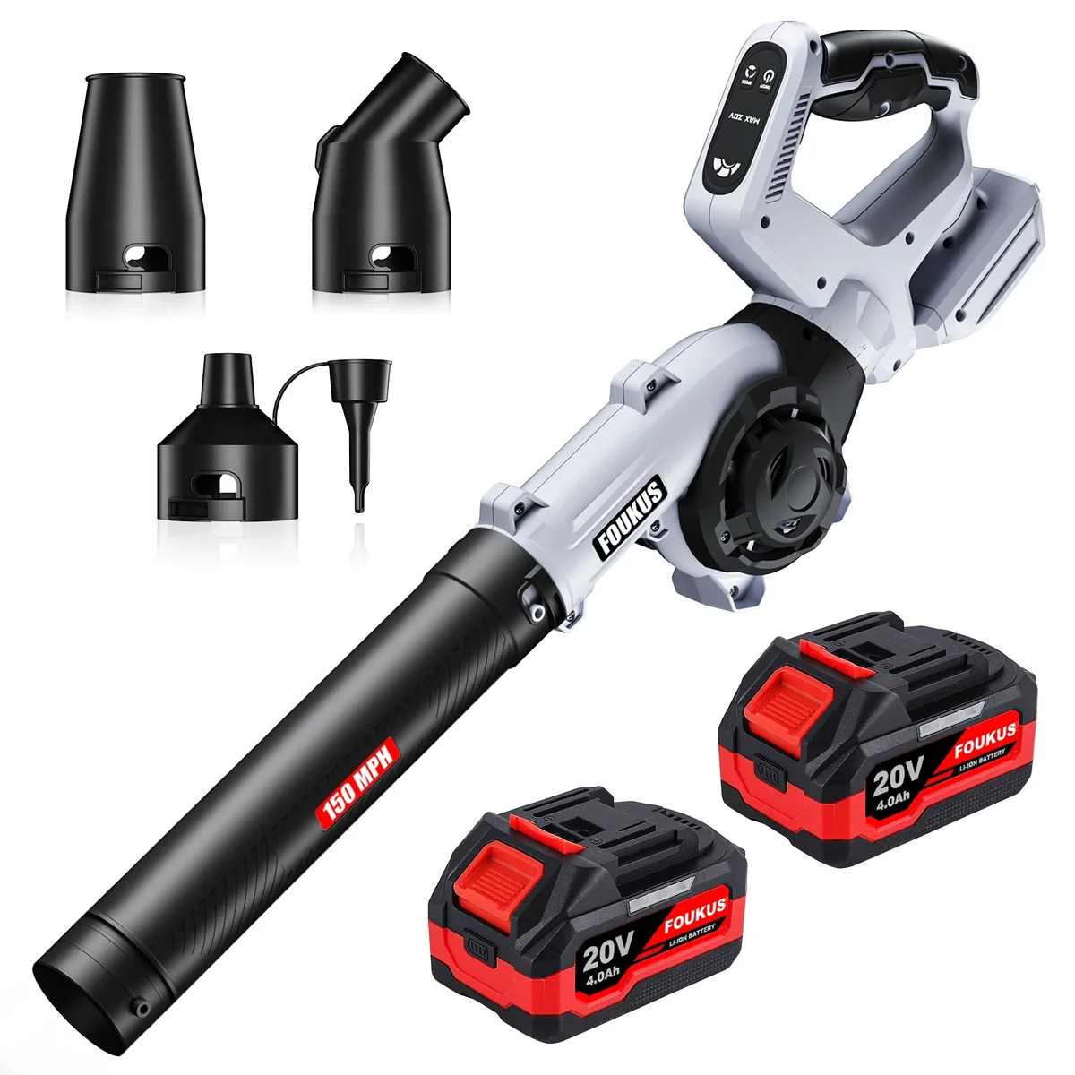 FOUKUS Cordless Leaf Blower 580 CFM: 2×20V 4.0Ah Battery & Charger, High Power Electric Leaf Blower Cordless, 270° Rotatable Handle, Battery Po 6026