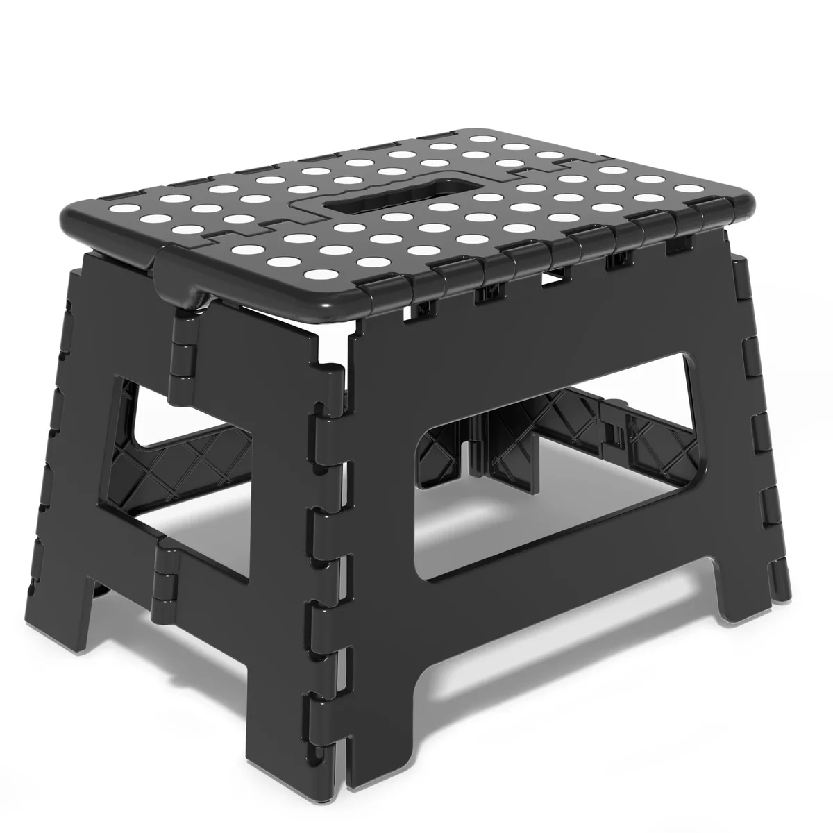 Cshidworld Folding Step Stool 9 Inch for Adults Holds Up to 300 lbs, Non-Slip Folding Stools with Portable Handle, Compact Plastic Foldable Step Stool for B 7601