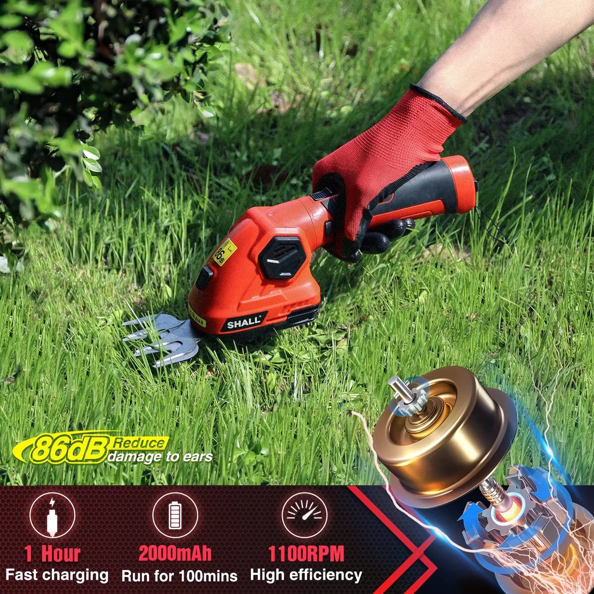 SHALL Hedge Trimmer Cordless & Garden Shears - 7.2V Electric Shrub Trimmer 2 in 1 Garden Clippers Handheld Hedge Trimmers, Hedge Clippers Grass C 9503
