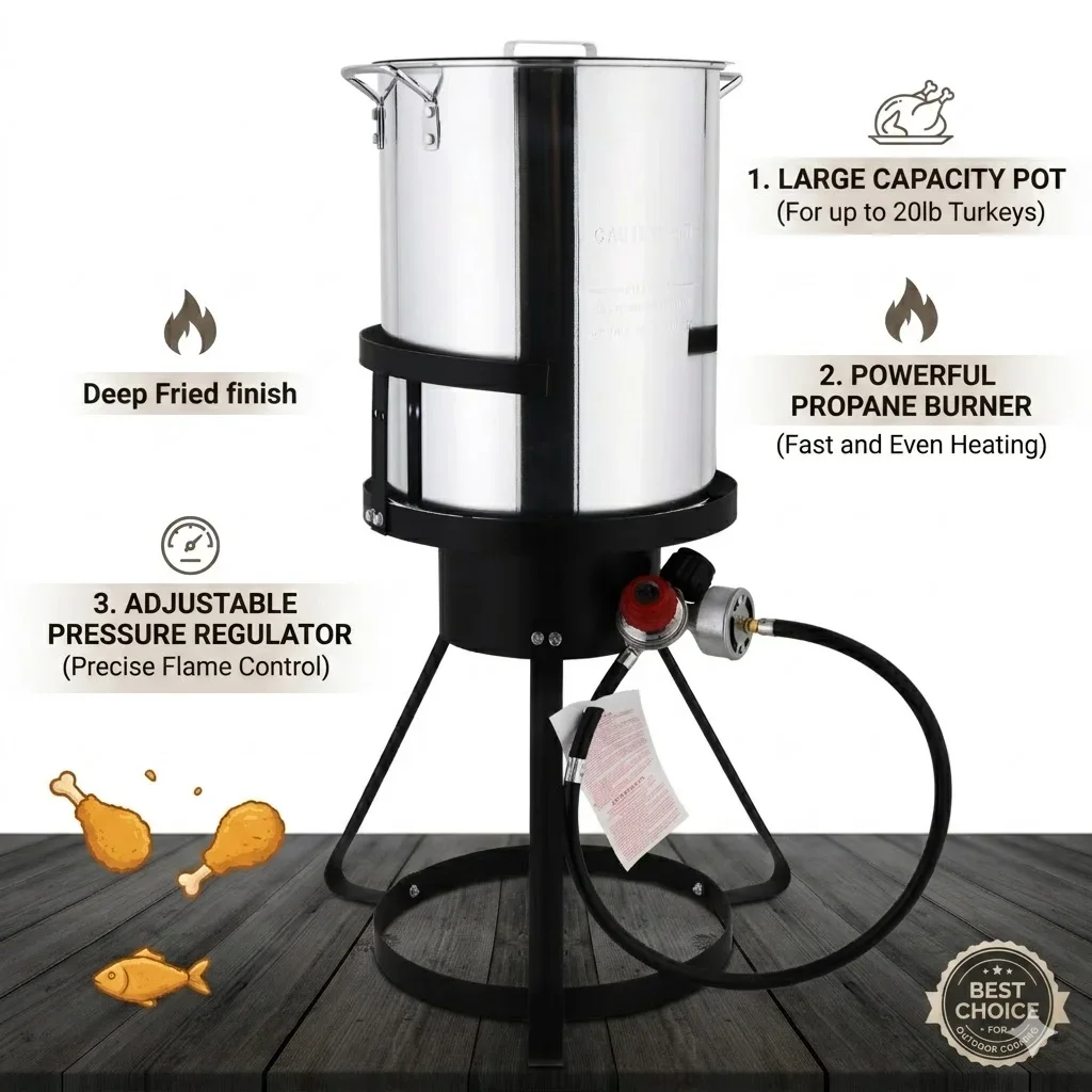 Everdaily Essentials 30 Qt Turkey Fryer, Seafood Boil Pot with Basket, Fish Fryers Outdoor Cooking, 55000 BTU Gas Propane Burner, Deep Fryer for Turkey, Fish, Turkey, Ref. 5139