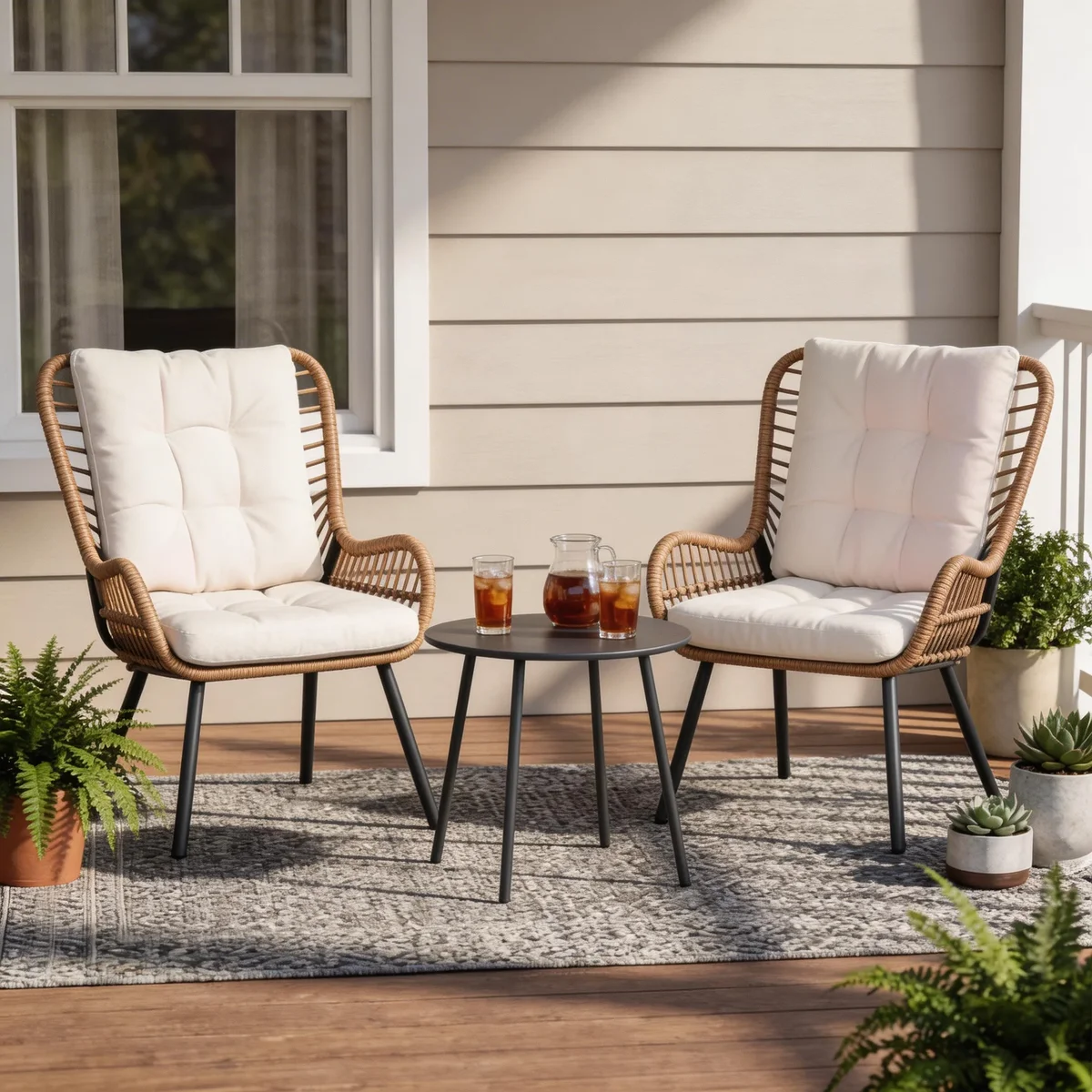 LAUSAINT HOME 3-Piece Patio Furniture Set, High Back Outdoor Bistro with Coffee Table & Beige Cushions for Garden or Deck 4144