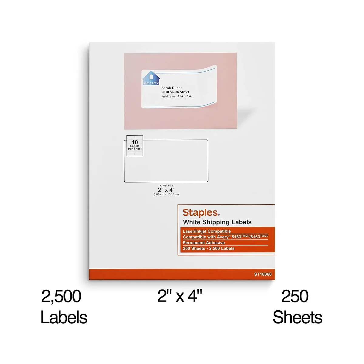 Staples Laser/Inkjet Shipping Labels 2" x 4" White 10 Labels/Sheet 489565 5889