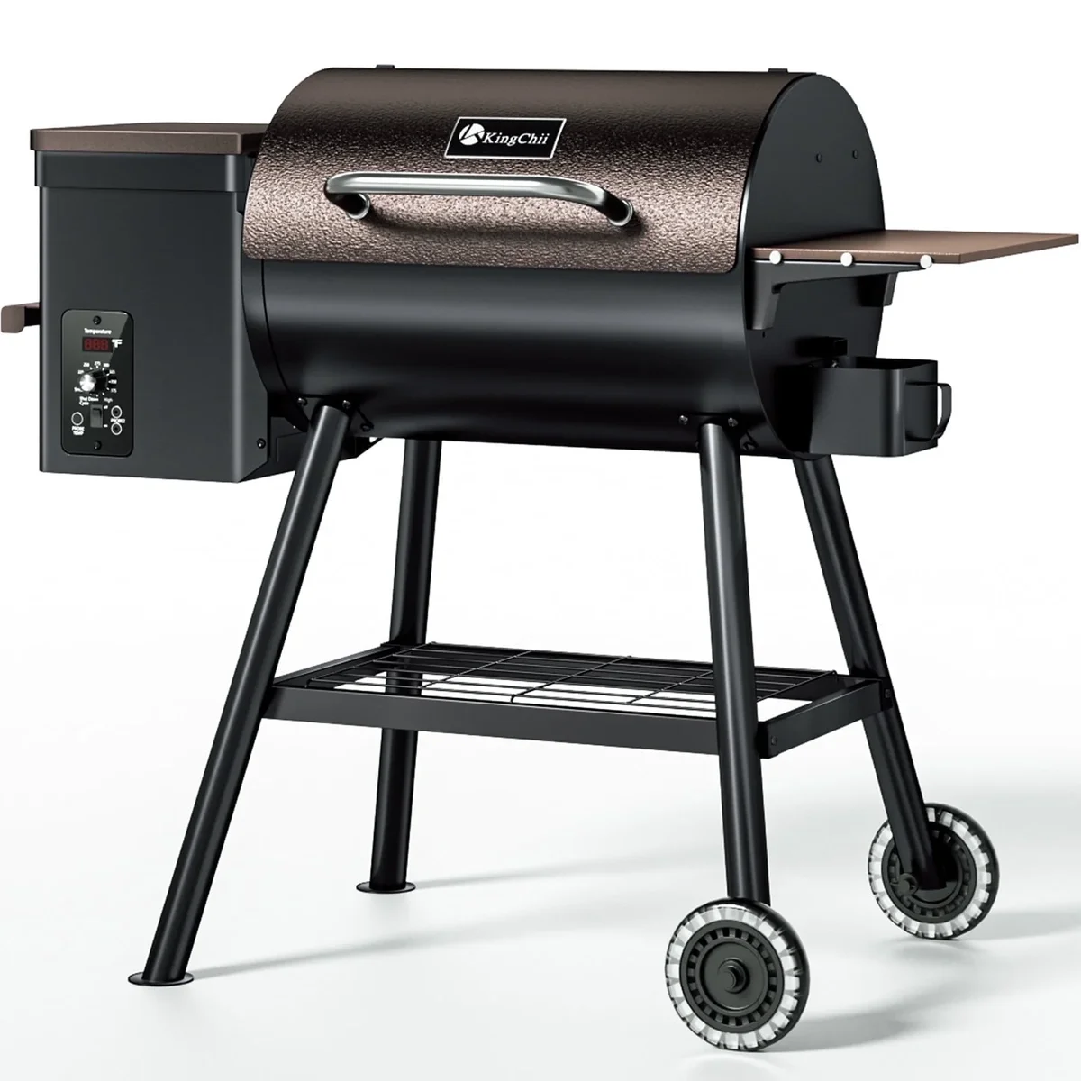 KingChii 456 SQ.IN Pellet Grill Smoker with Side Shelf, 8 IN 1 BBQ Grill with PID Temperature Control for Outdoor Cooking, BBQ Camping and Patio, 0753