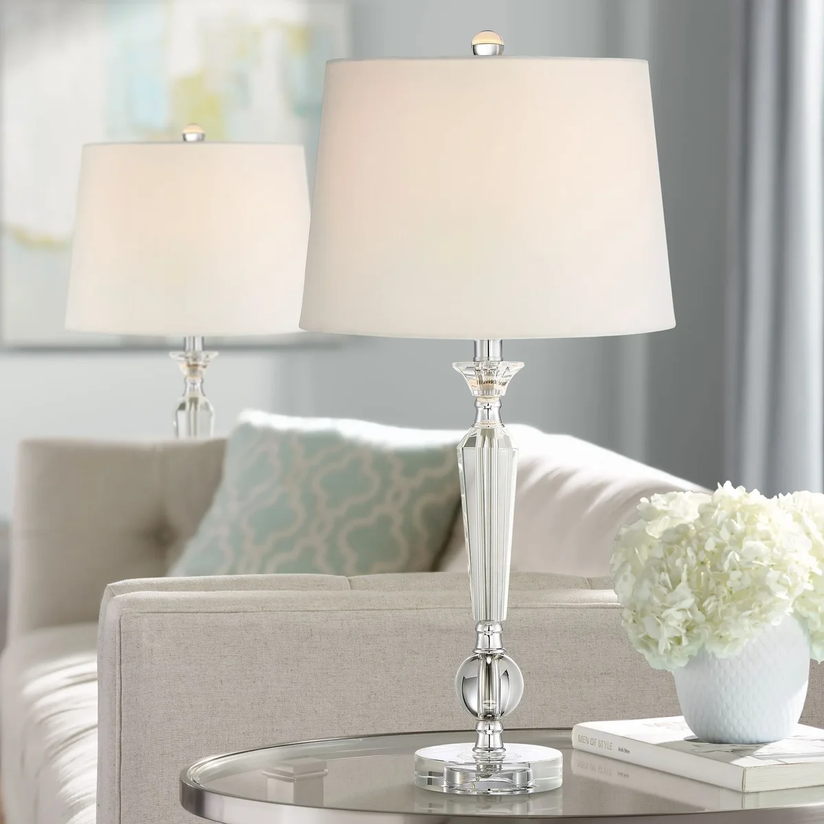 Vienna Full Spectrum Jolie Luxury Glam Table Lamps 26" High Set of 2 Clear Crystal with Table Top Dimmers Off White Drum for Bedroom Living Room  6238