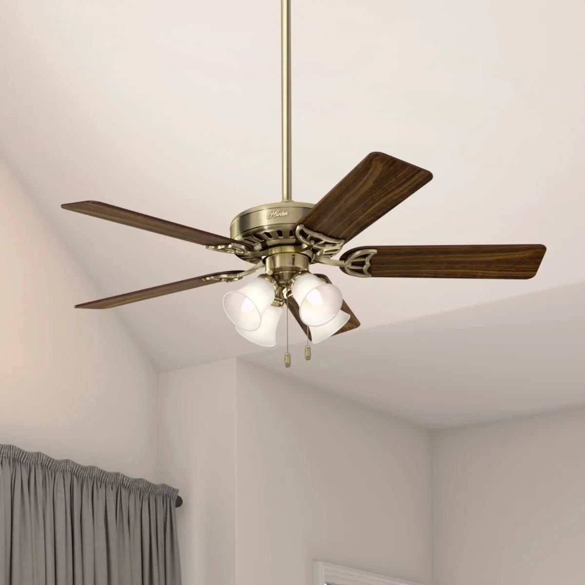 Everdaily Essentials 52 inch Indoor Ceiling Fan with LED Lights and Pull Chain - Brass Ceiling Fan, Standard Mount, 5 Blades, For Bedroom, Living Room, or Kitc 1015