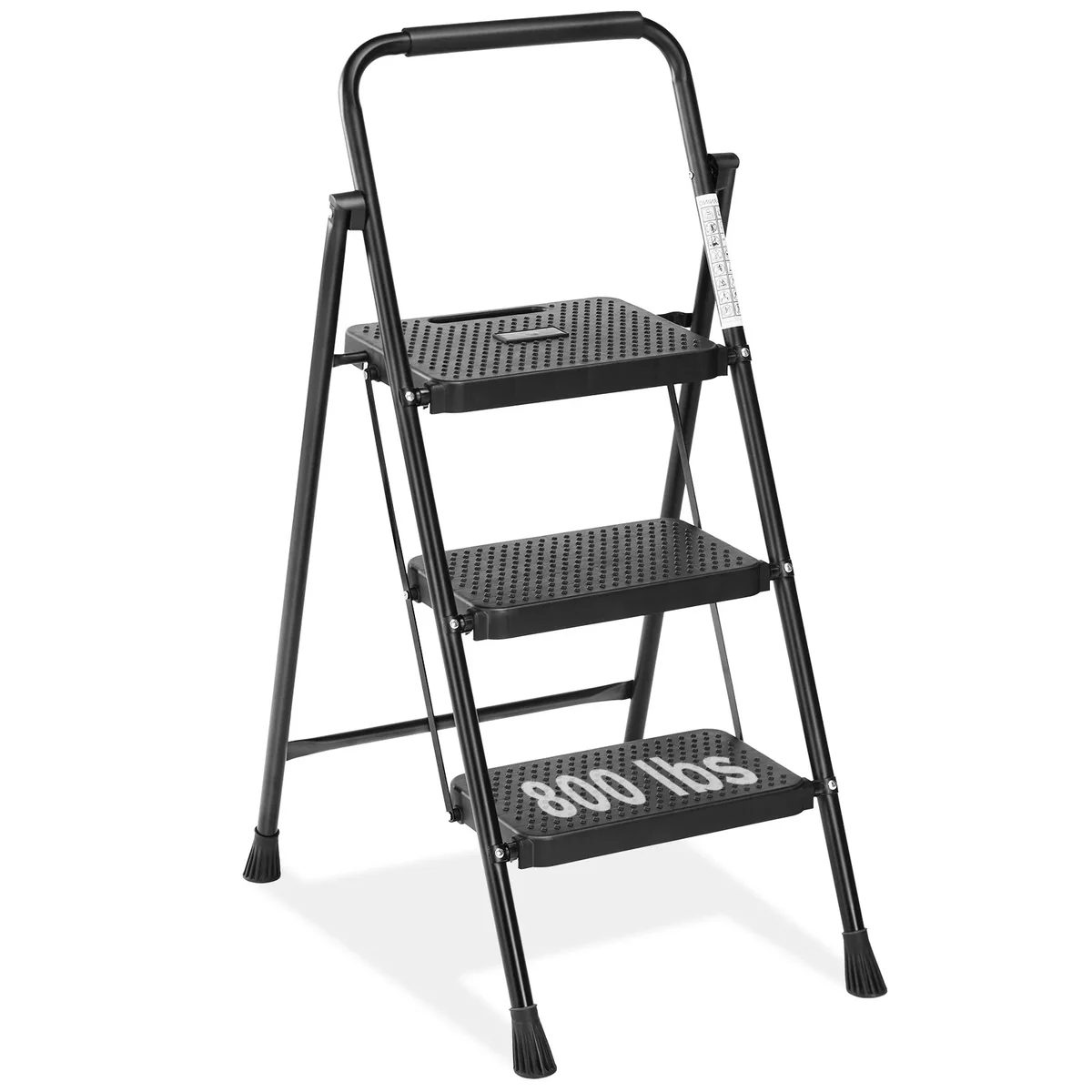 SHOUFTW 3-Step Folding Ladder, 800 lbs Heavy Duty Steel, Anti-Slip Pedals for Home & Outdoor, Black 6605