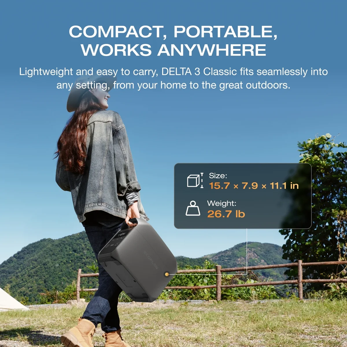 EF EcoFlow Portable Power Station DELTA 3 Classical 1000 Dark LiFePO4 Battery, 1800W AC/100W USB-C Output,1 Hr Fast Charge,Solar Generator for RV 5162