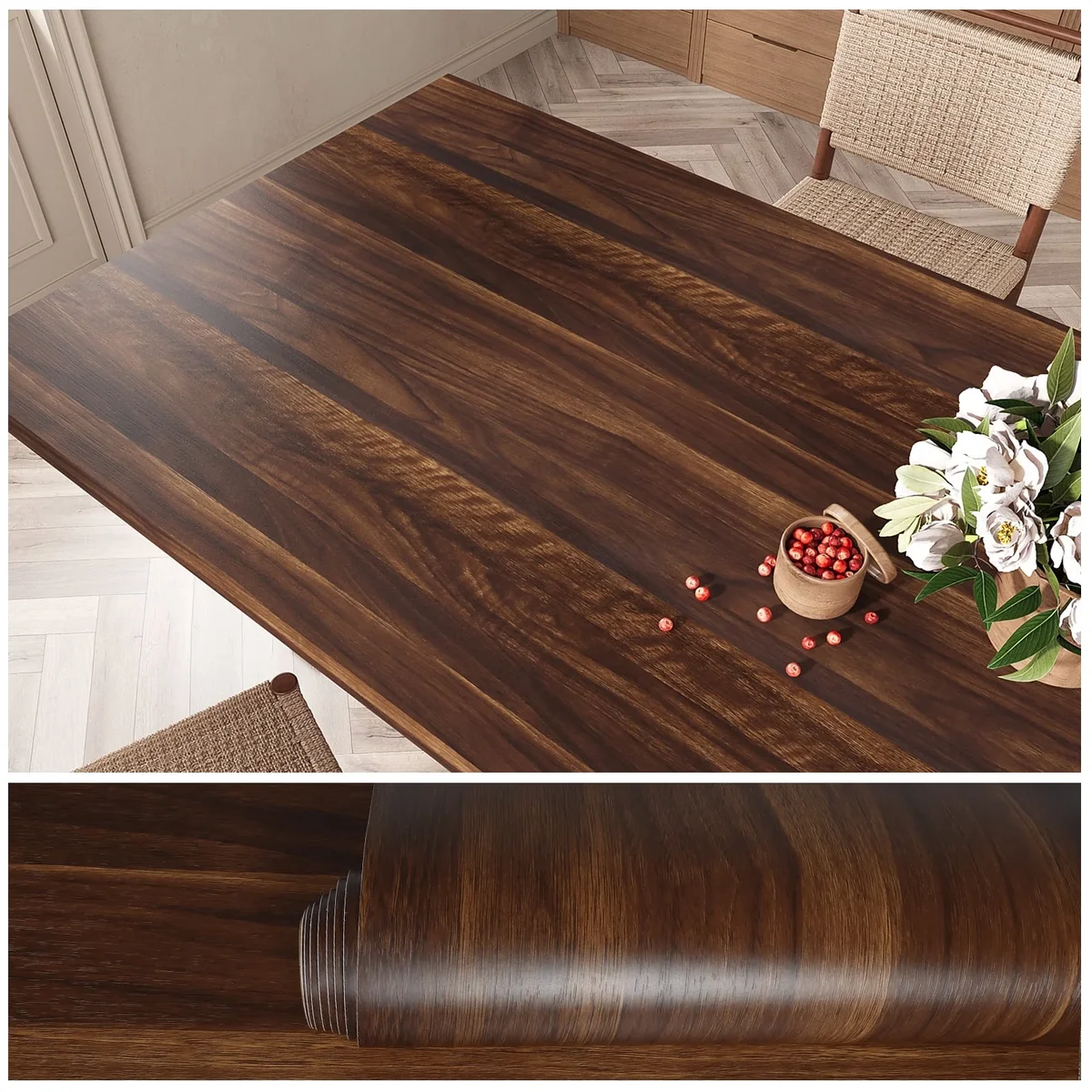 VEELIKE 15.7''x118'' Natural Walnut Wood Contact Paper for Countertops Peel and Stick Waterproof Brown Wood Wallpaper Removable Self Adhesive Woo 5233