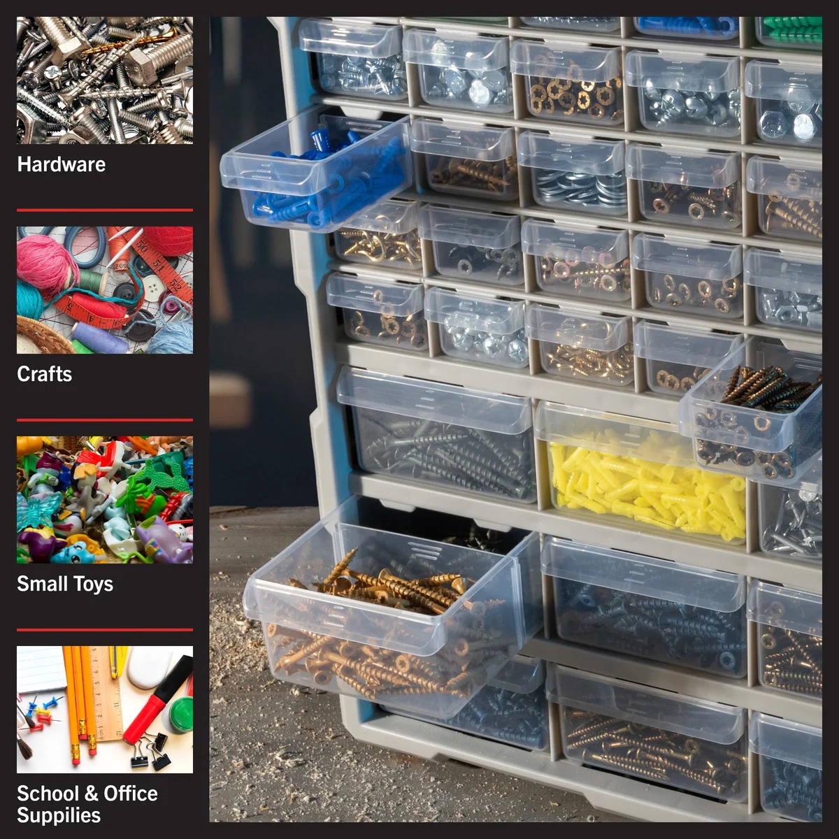 Stalwart 39-Drawer Small Part Organizer - Desktop or Wall-Mountable, Black 0081