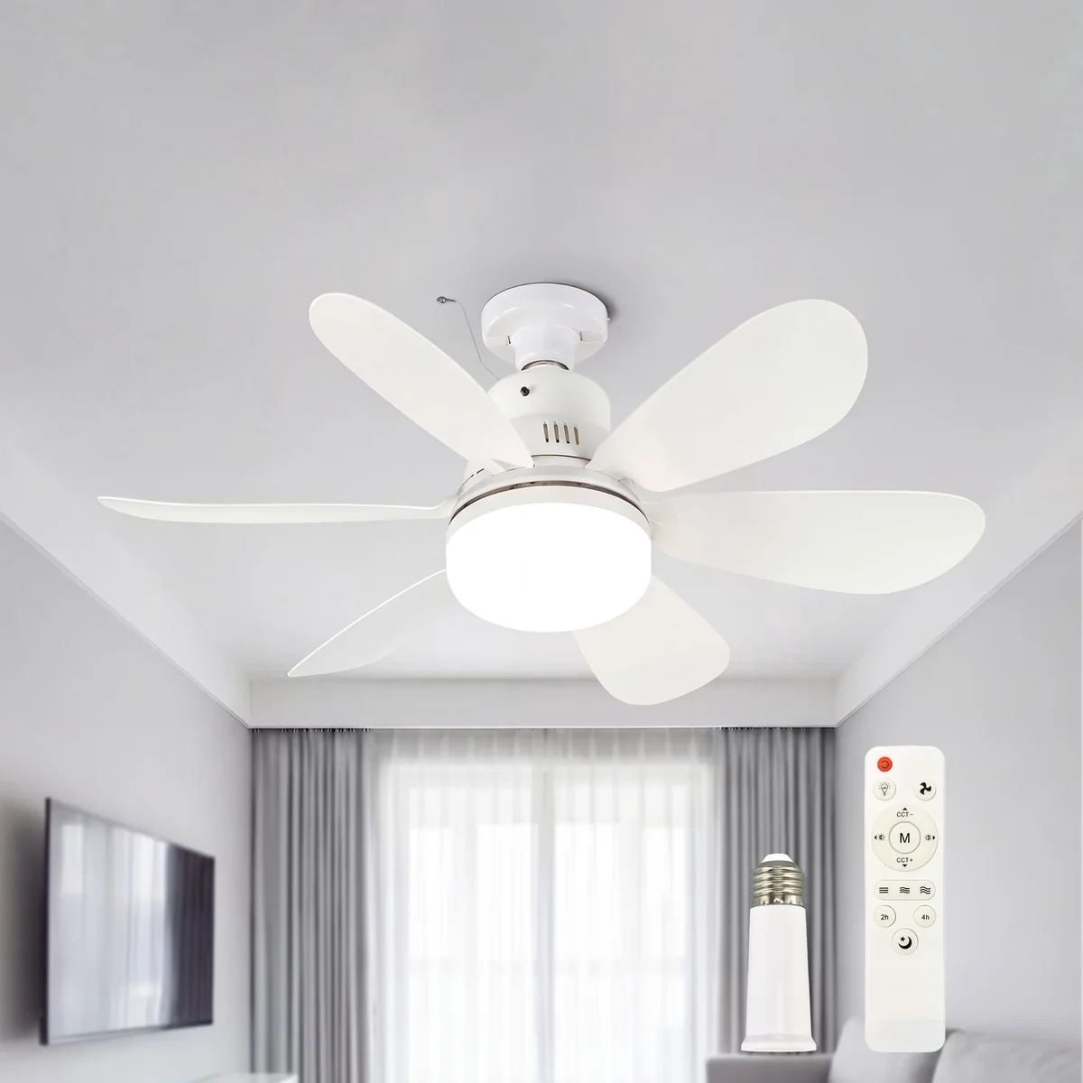 AIDAPLAY Dimmable Ceiling Fan Light with Remote Control, 3 Speeds 3 Color Temps E26/E27 Base with Extension Rod for Bedroom and Living Room 8152