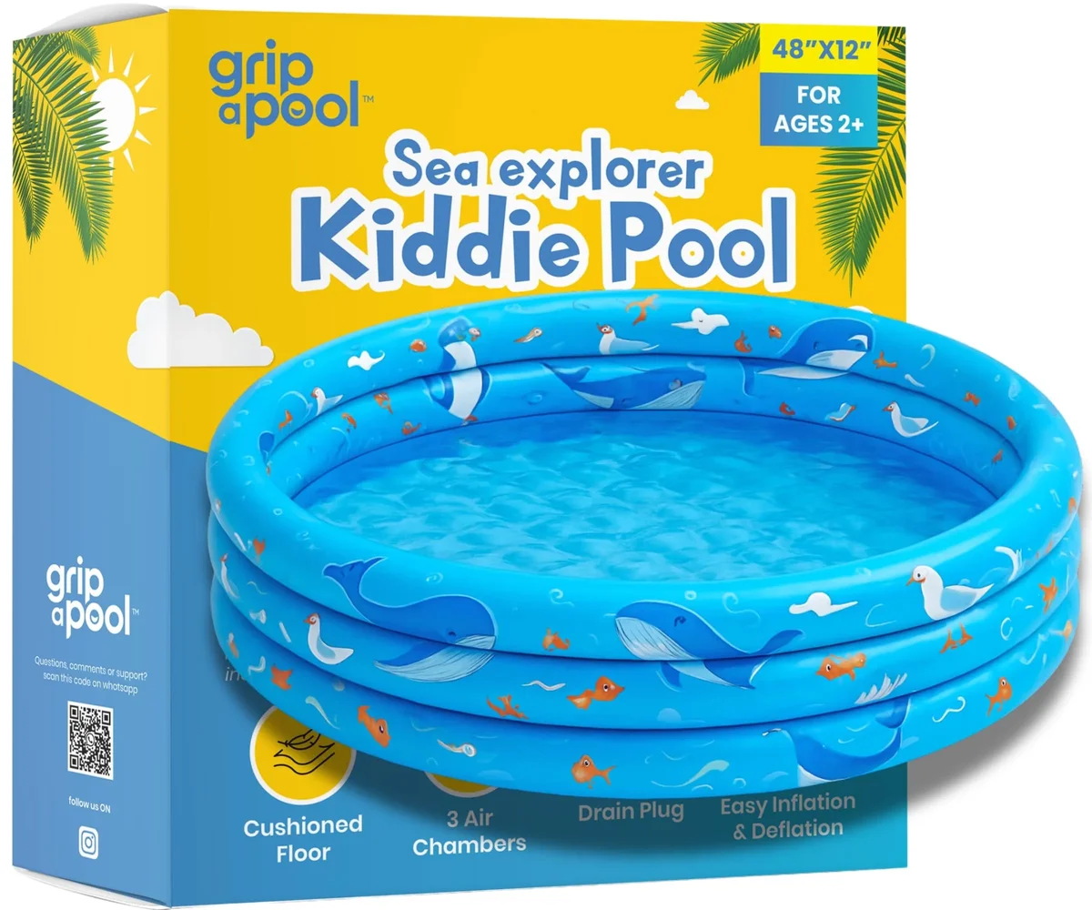 Grip A Pool Inflatable Kiddie Pool for Toddlers, 48"X12" Round Plastic Blow Up Kids Swimming Pool, Outdoor Water Play, Ball Pit Toys for Kids Age 2 3 4 5, 1415