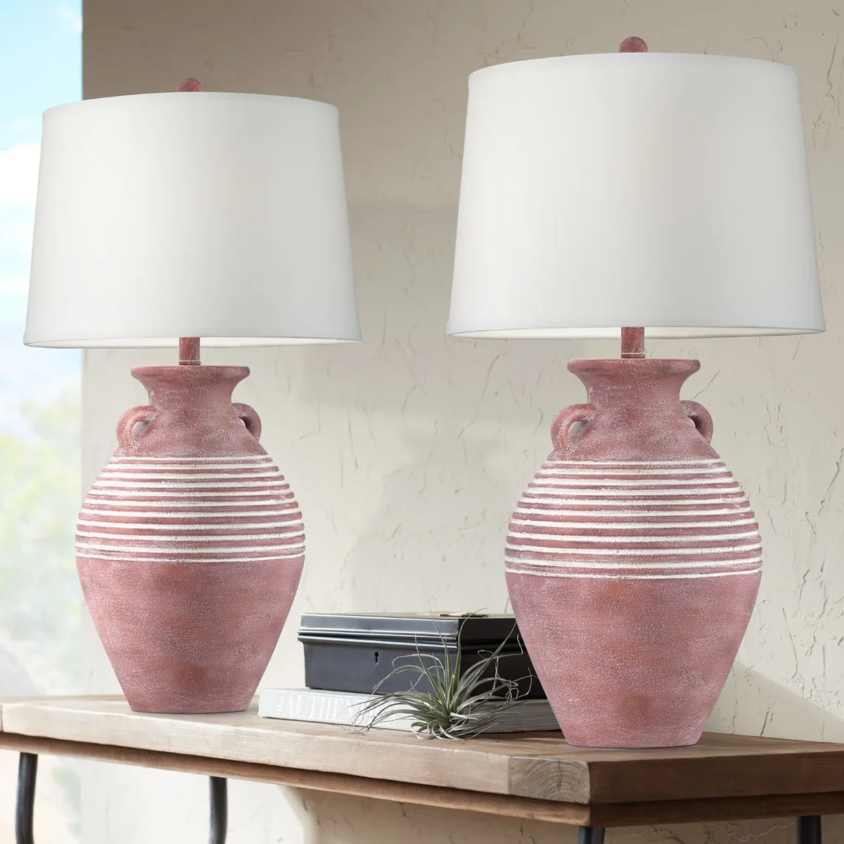 John Timberland Sierra 30" Tall Jug Large Southwest Farmhouse Rustic End Table Lamps Set of 2 Brown Living Room Bedroom Bedside 2035