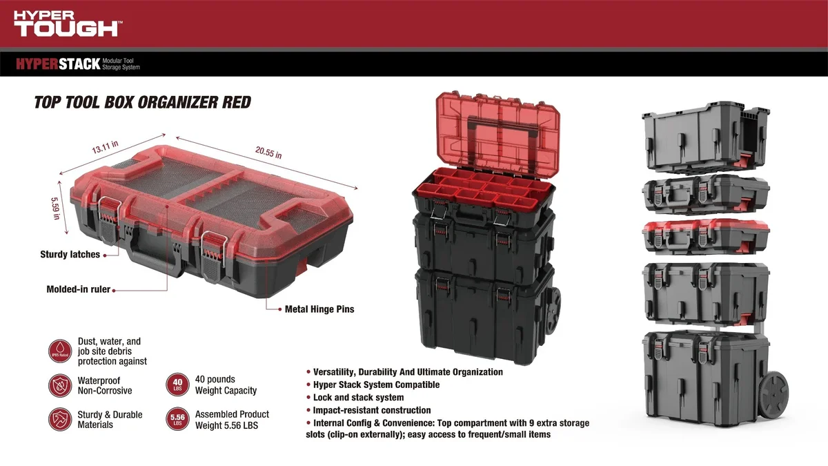Hyper Tough Hyper Stack Tool Box Organizer, Red 3122