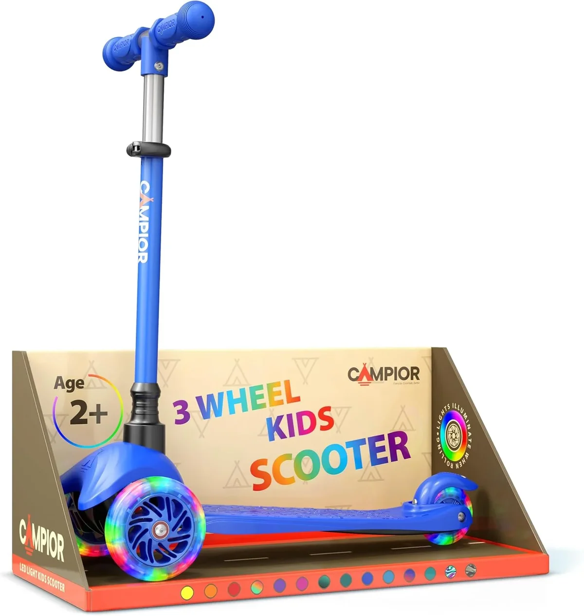 Campior Mini 3 Wheel Kids Scooter with LED Wheels, Adjustable Handlebar, Wide Anti-Slip Deck, Smooth PU Wheels, Rear Foot Brake, Toddler Scooter for Ages 3402