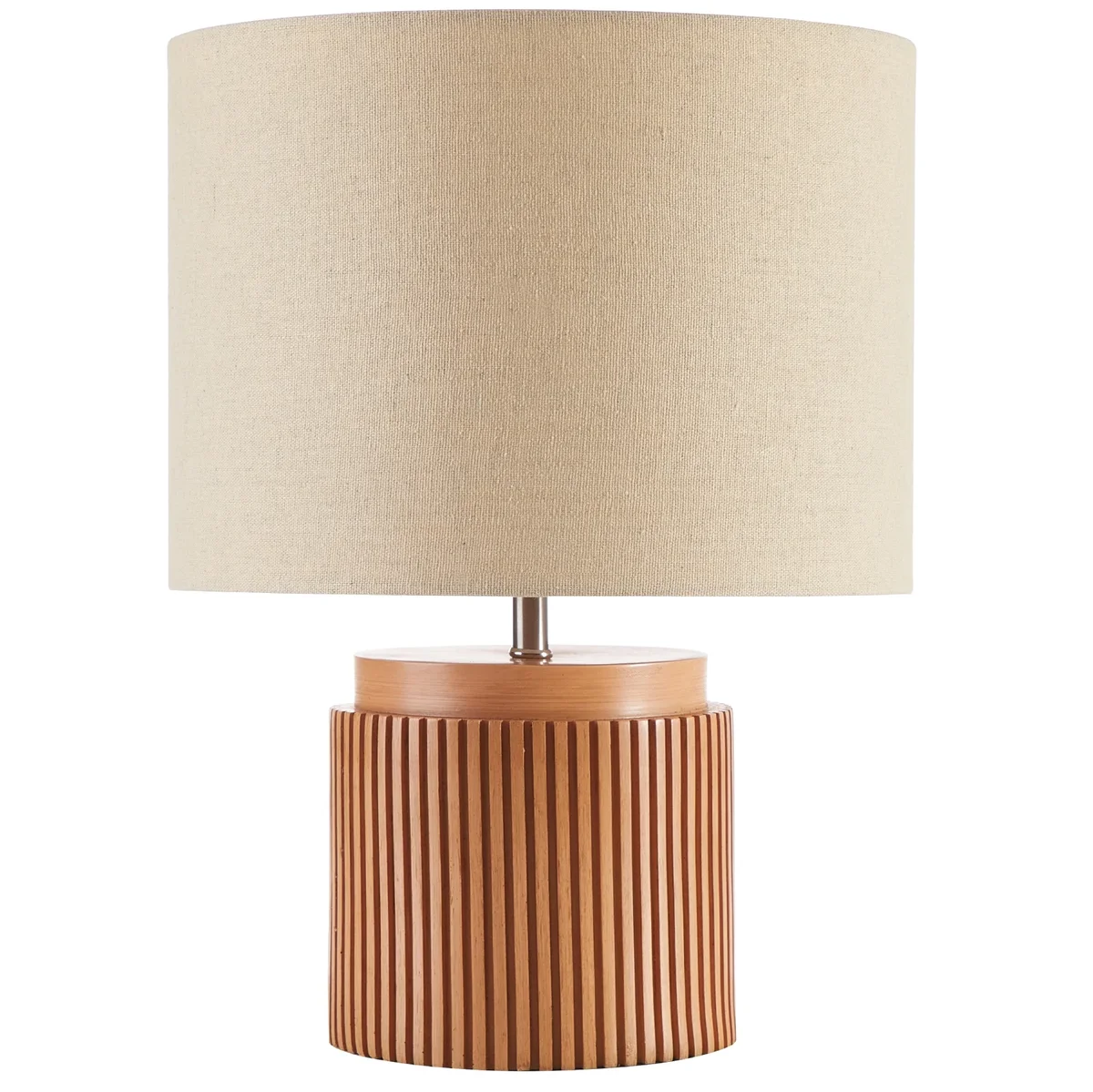 Beautiful by Drew Barrymore Beautiful 10.25" x 10.25" x 14" Brown Faux Ribbed Wood Table Lamp by Drew Barrymore 2788