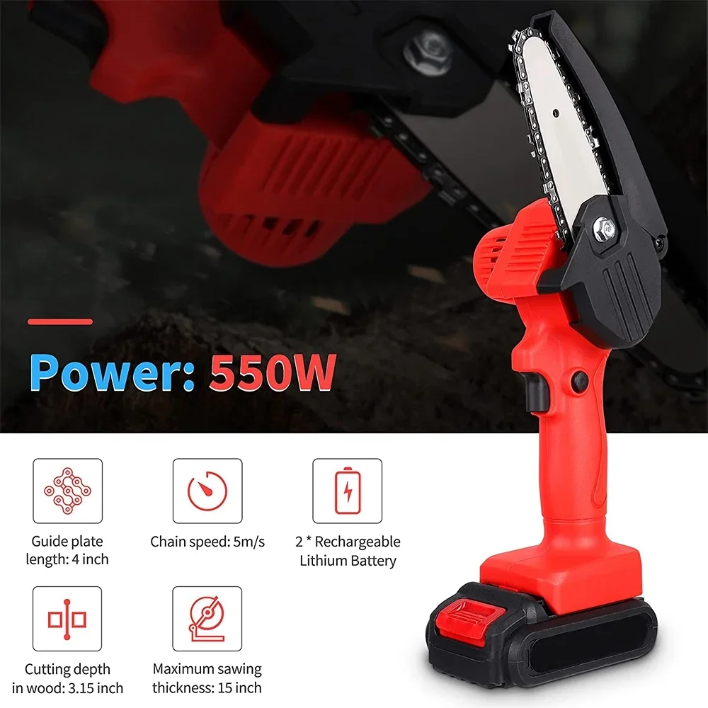 Paddsun 6" Mini Chainsaw Cordless, 24V Handheld Electric Chain Saw with 2 Battery for Tree Trimming 6386