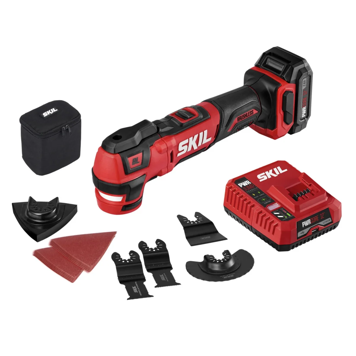 SKIL OS592702 PWR Core 12V Brushless Oscillating Multi Tool Kit with 2.0 Ah Battery and PWR Jump Charger 2 Amps 7200