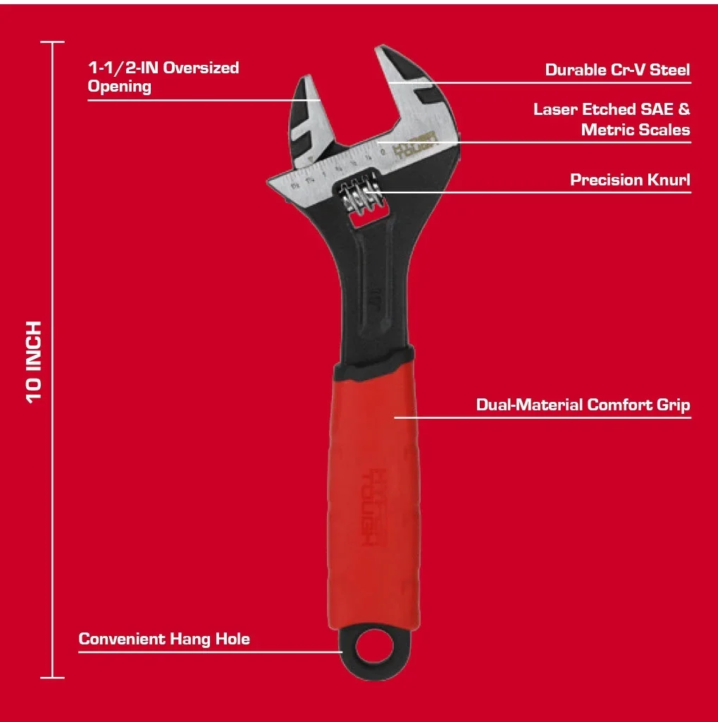 Everdaily Essentials 10-inch Wide Jaw Adjustable Wrench, Dual Material Ref. 6789