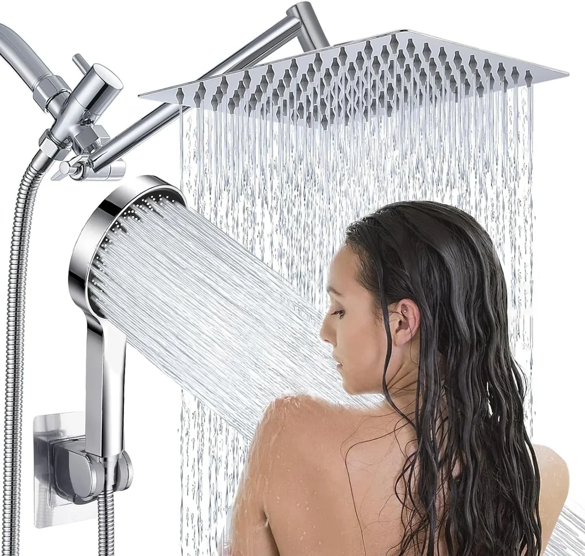 Tmdioo Shower Head Combo,13 Inch High Pressure Rain Shower Head with Adjustable Arm and 3 Settings Handheld ,Powerful Shower Spray Against Low Pressure  8409