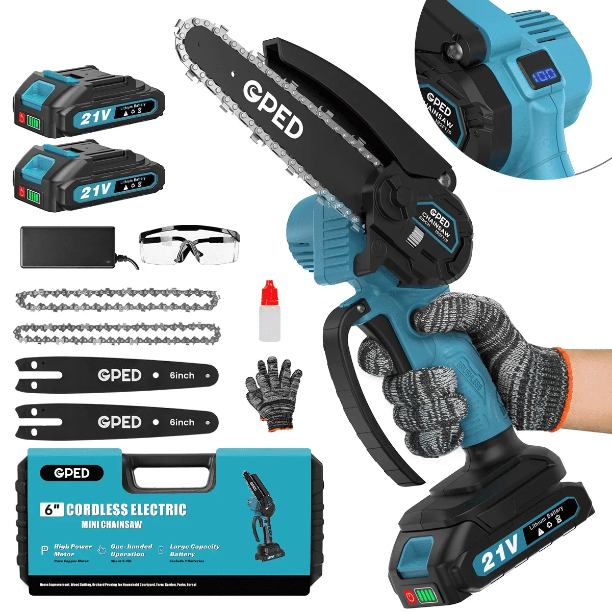 GPED Mini Chainsaw, 6 inch Portable Electric Chainsaw Cordless, Handheld Chain Saw Pruning Shears Chainsaw for Tree Branches, Courtyard, Househol 9045