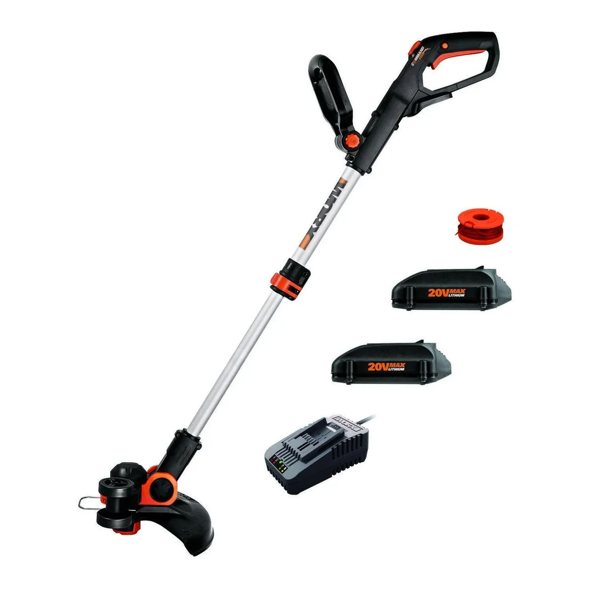 Worx WG163.10 20V PowerShare Cordless 12" Grass and Weed String Trimmer and Edger with Batteries and Charger 4804