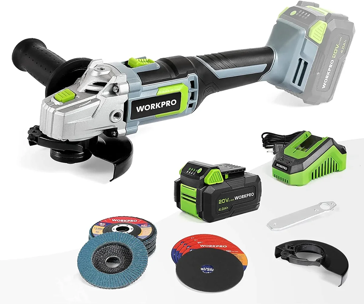 WORKPRO 20V CORDLESS ANGLE GRINDER KIT 4-1/2" TOOL 4.0AH FAST CHARGER, W125051A 7367