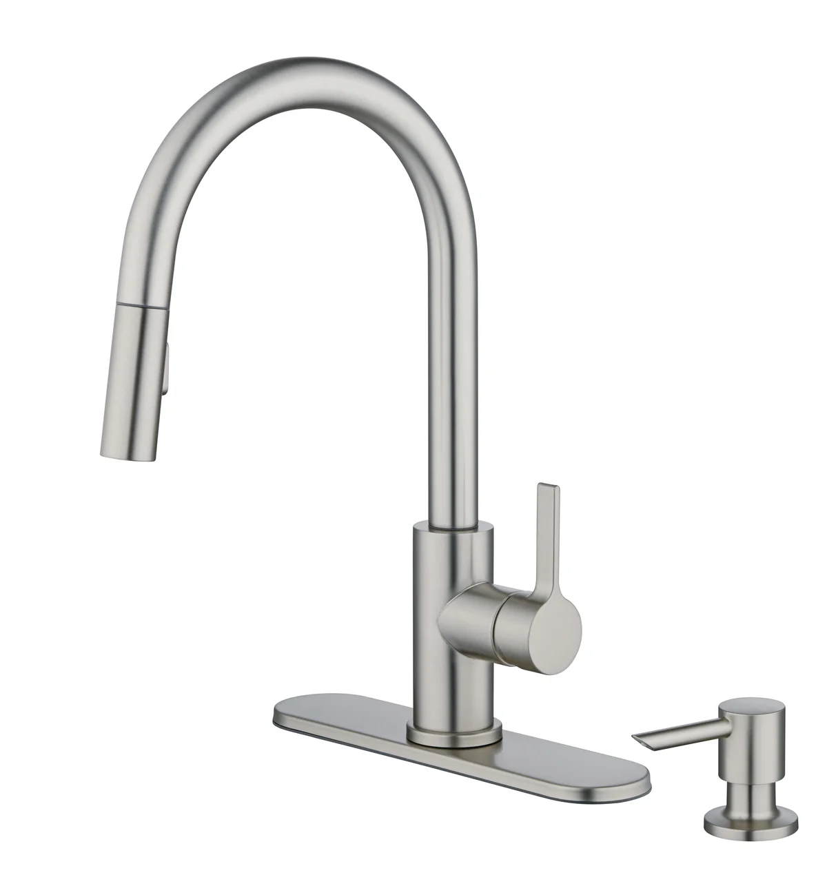 Better Homes & Gardens Pull Down Kitchen Faucet with Soap Dispenser in Satin Nickel 4835