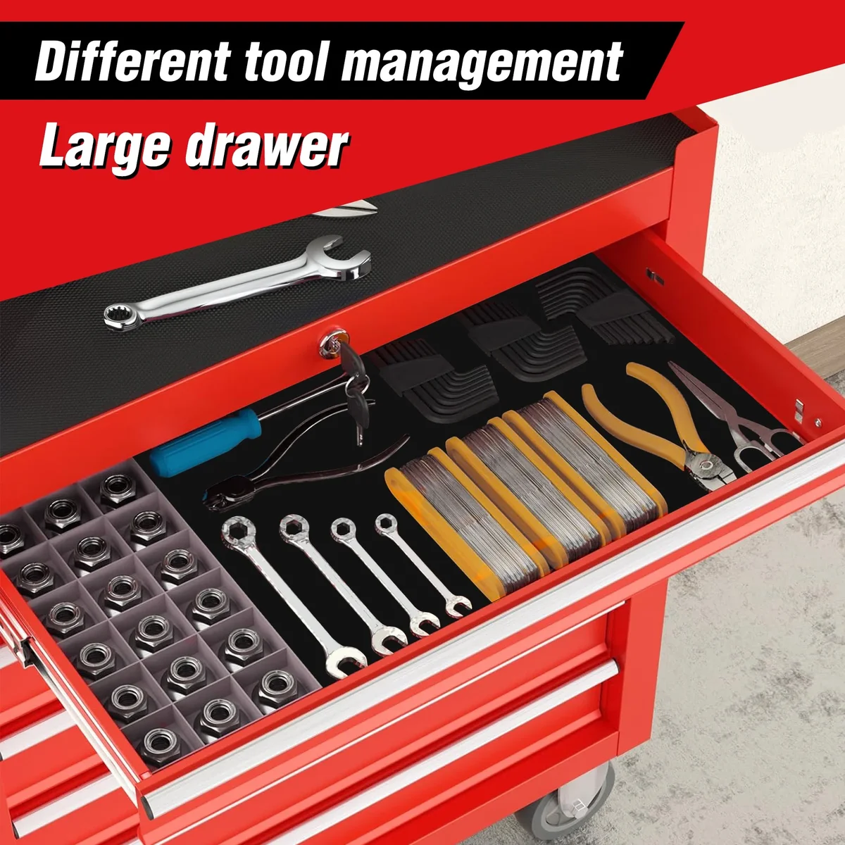 Seizeen Rolling Tool Chest on Wheels, Metal Tool Cart Toolbox Storage Cabinet Organizer W/ 7 Drawers, Red 7242