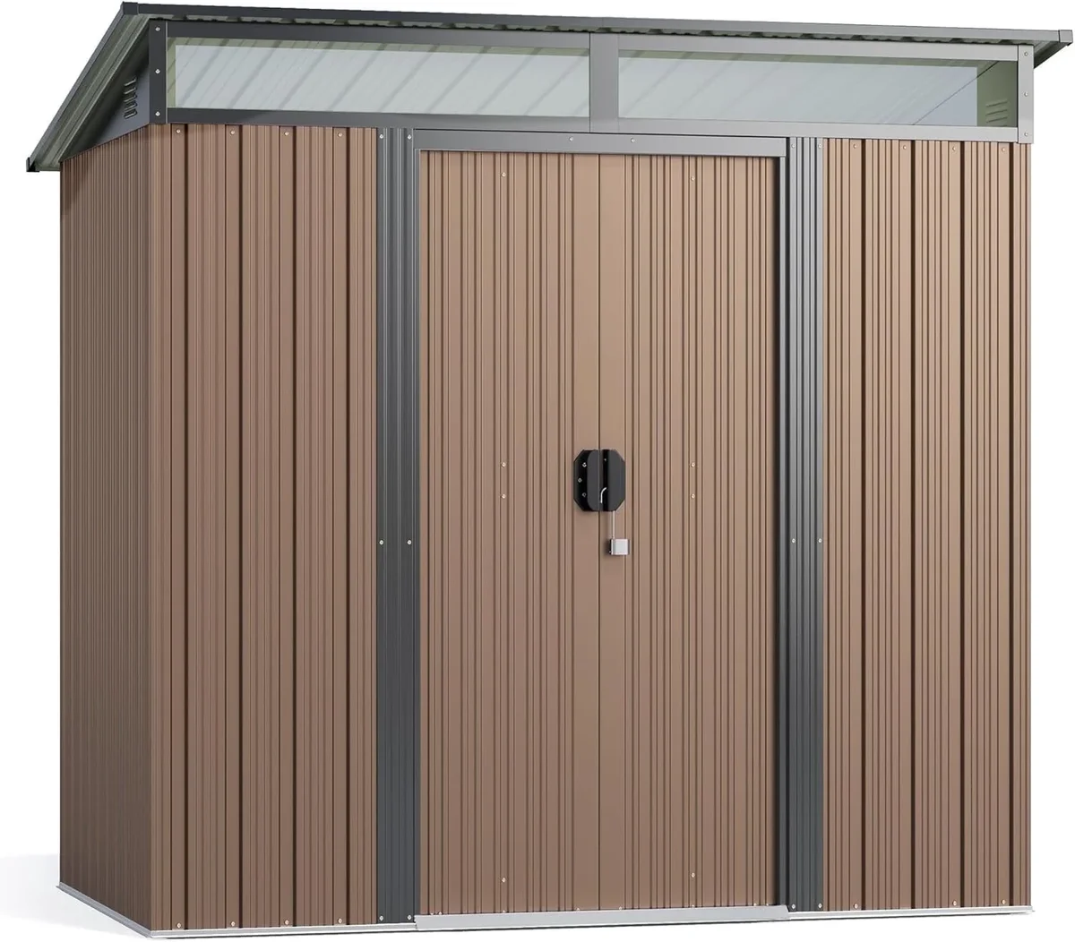 Asofer Outdoor Storage Shed for Backyard, Asofer Metal Garden Shed with Sliding Lockable Doors, Brown 2272