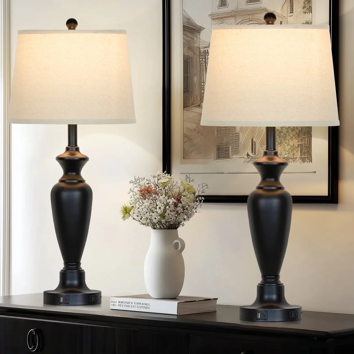 Cinkeda Table Lamps Set of 2 for Bedroom Living Room 3 Way Dimmable Bedside Lamps with 2 USB Charging Ports,30" Tall Metal Touch Control Nightsta 1274