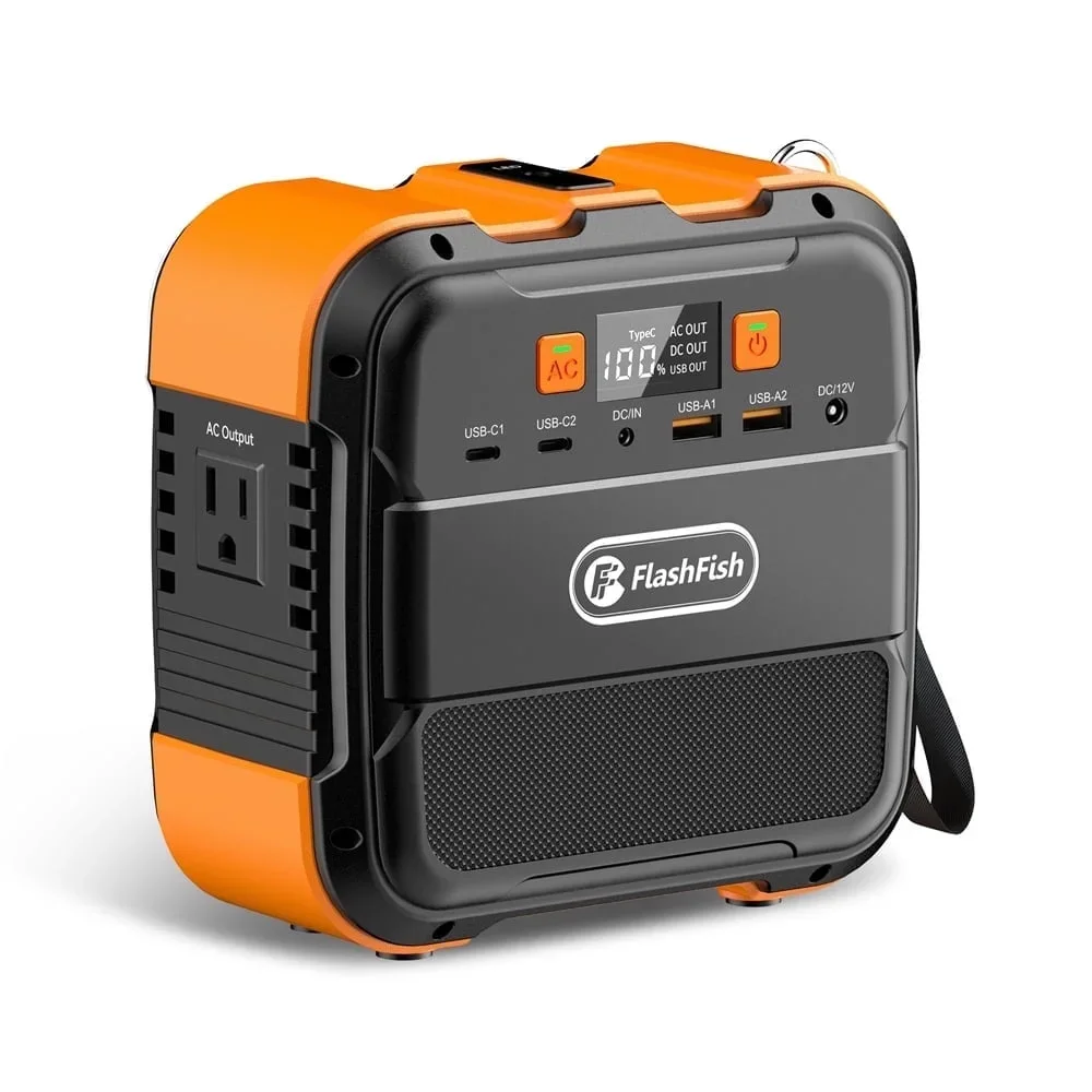 Flashfish Portable Power Station Mini Solar Generator, 98Wh 26400mAh Lithium Battery, 120W 110V AC Outlets with LED Light Backup Battery For Camp 5135