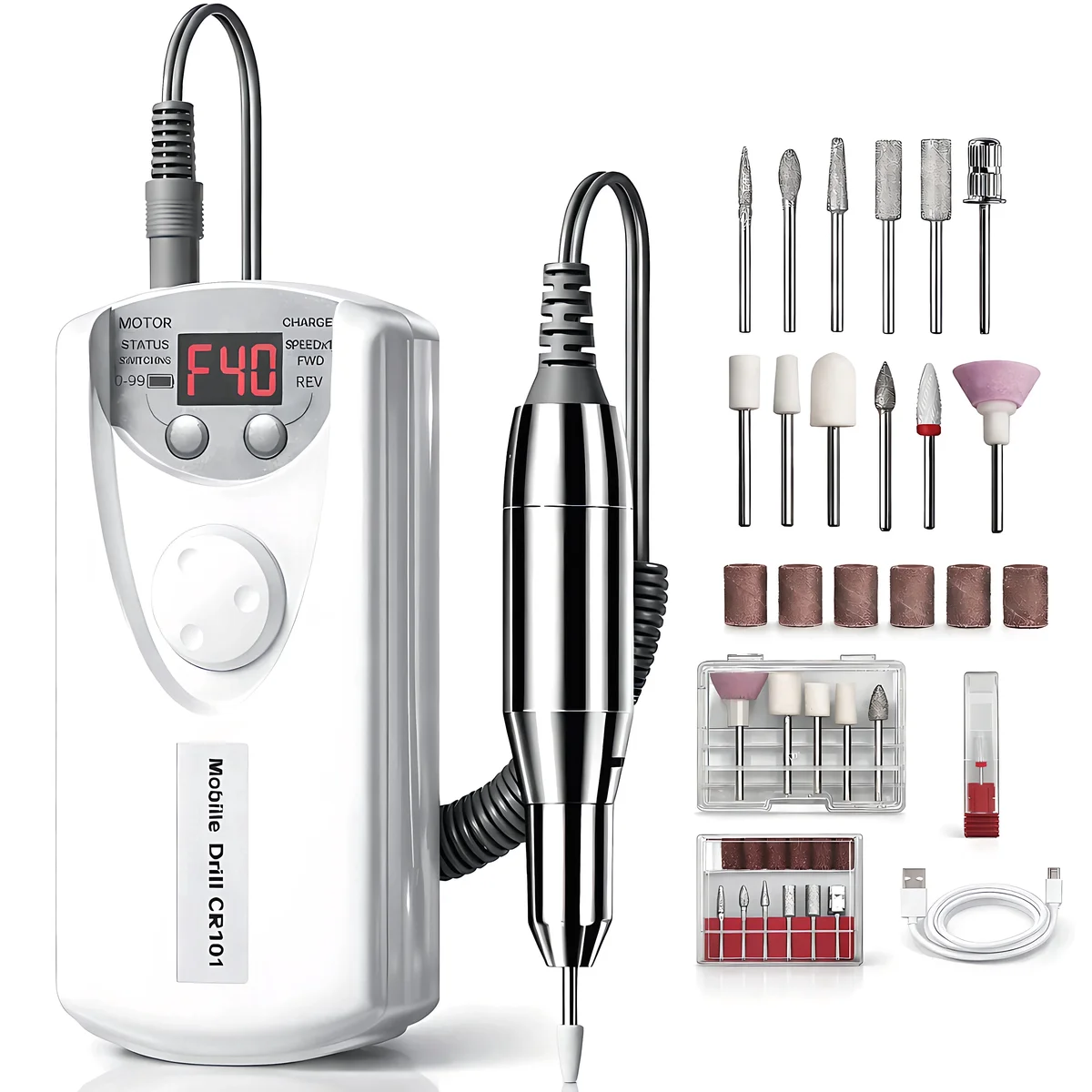 STARBIAO Electric Nail Drill Kit 40000 RPM, Rechargeable Cordless Nail File with LCD Display, Low Heat Low Noise Low Vibration, E-File for Acryli 5131