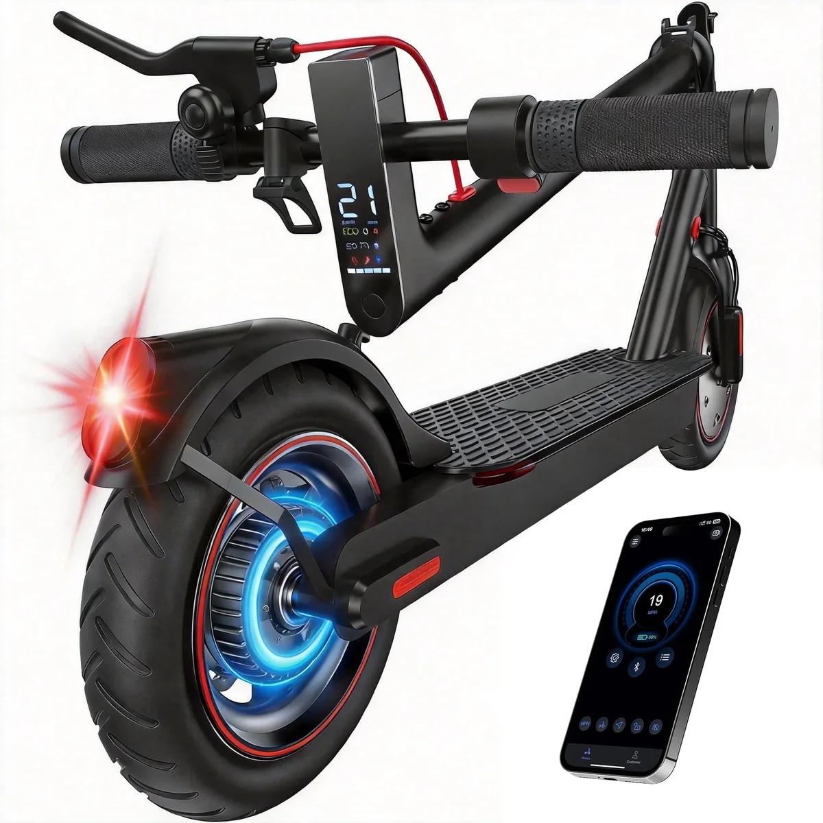 Everdaily Essentials Electric Scooter with APP Control, LED Display,21 Miles Foldable Commuter E-Scooter for Adults,8.5" Pneumatic Tires,3 Gears and Headlight 0641