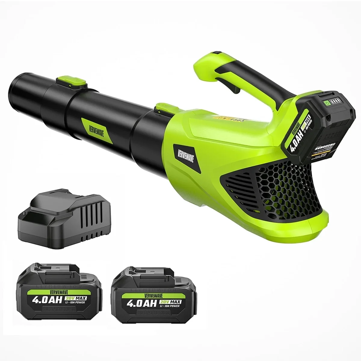 VERVEWAVE Leaf Blower - 580CFM 20V Leaf Blower Cordless with 2 X 4.0Ah Battery & Charger, 5-Speed Dial Electric Blower Handheld, Lightweight Powe 5172