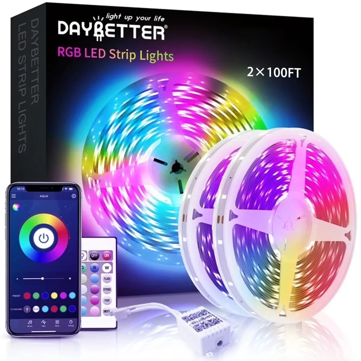 DAYBETTER Led Strip Lights 200ft,App and Remote Control,RGB Music Sync Color Changing LED Lights for Bedroom,Party,Home Decoration 4631