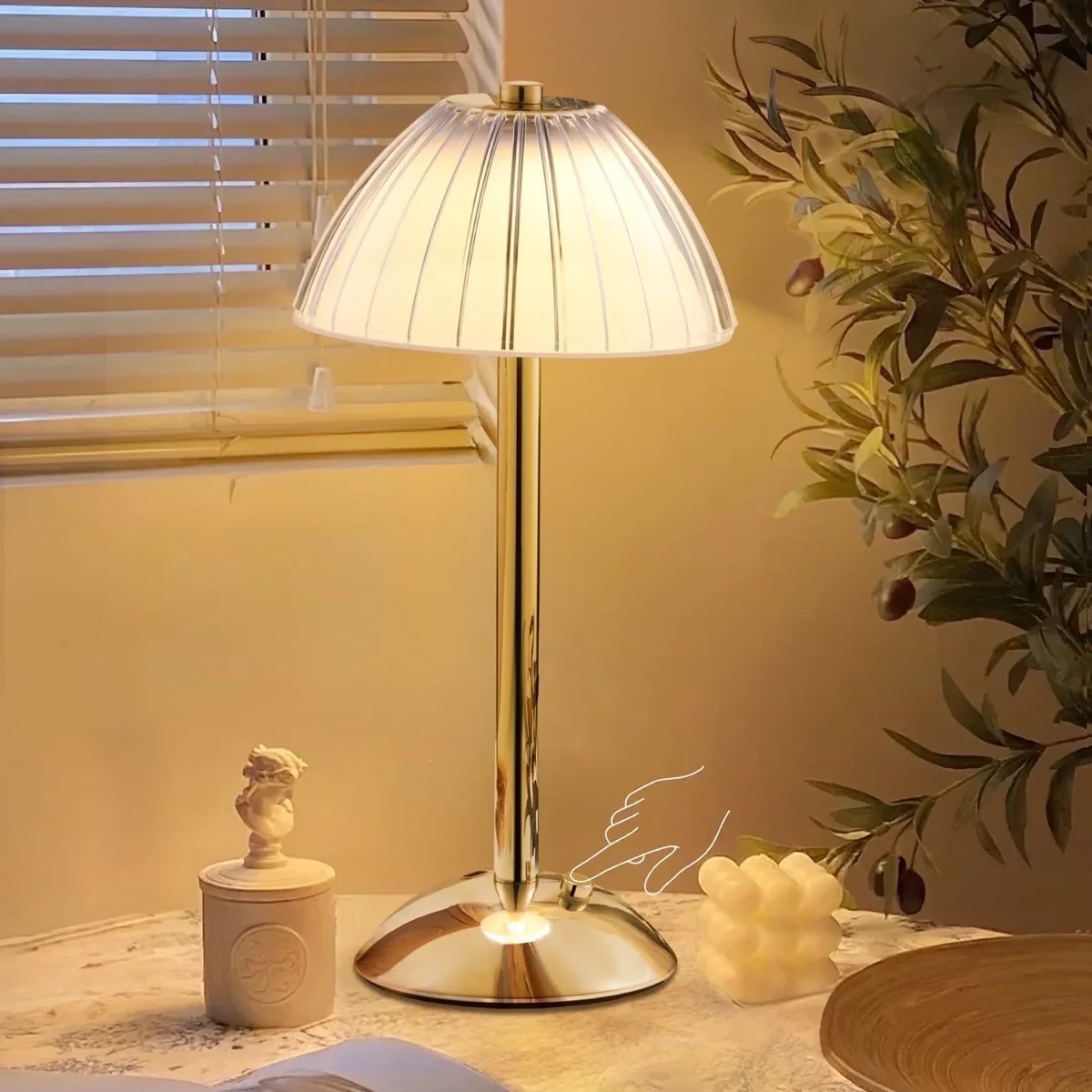 Coliware Table Lamp, Cordless Crystal Lamp with USB Charging Port, Rechargeable 3 Color Dimmable Gold Desk Lamp with Touch Control, LED Bedside L 8382