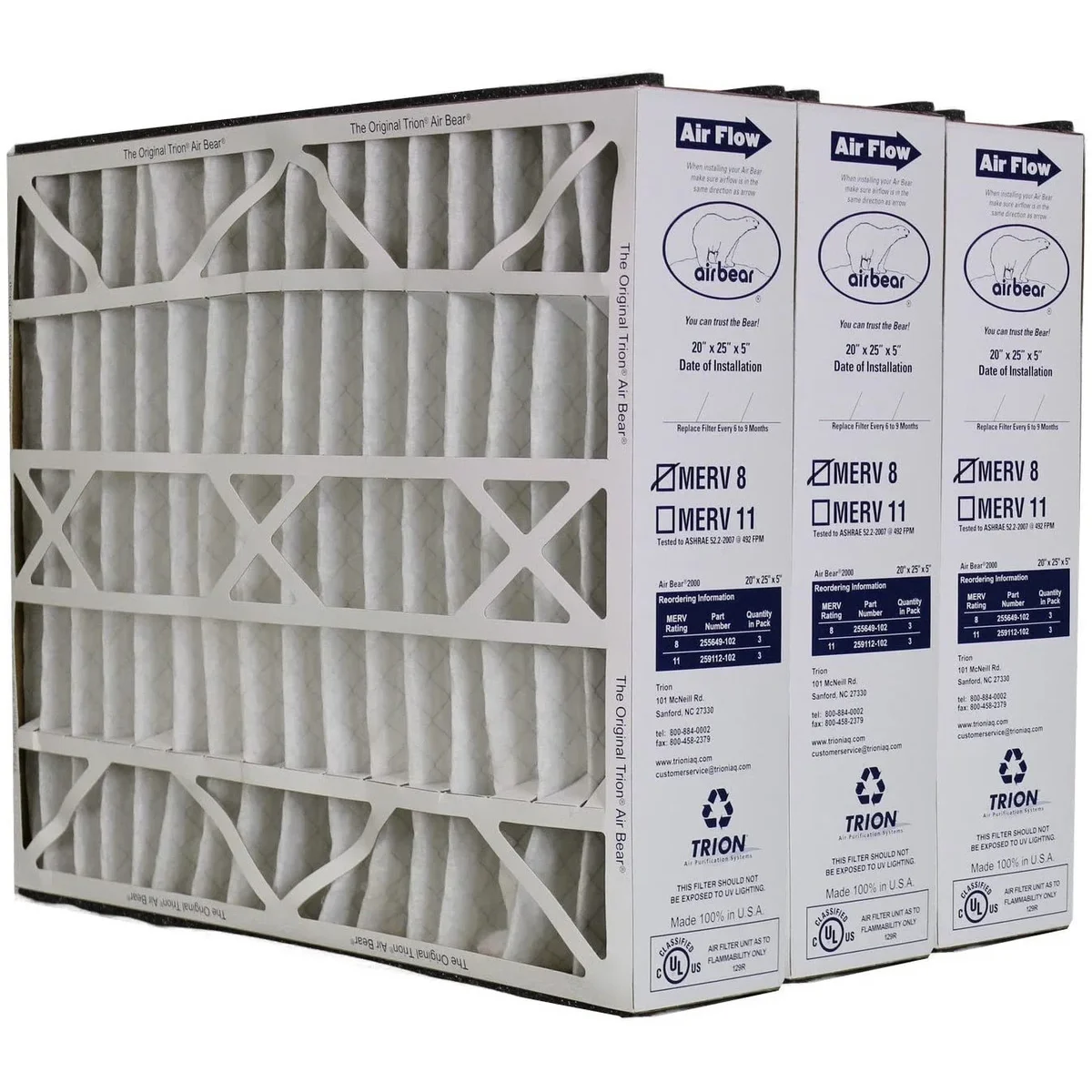 Trion Air Bear 255649-102 - 20" x 25" x 5" Pleated Air Filter, MERV 8 4986
