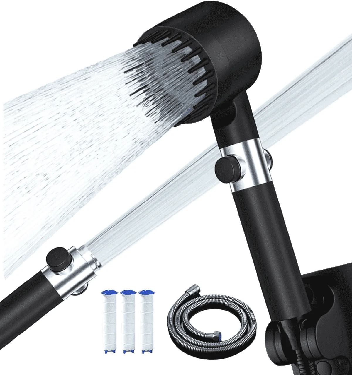 SORIUOOU Filtered Shower Head with Handheld, High Pressure Multiple Spray Modes Shower Head, Filter Showerhead for Hard Water, Power Wash for Bathroom, Bl 1061