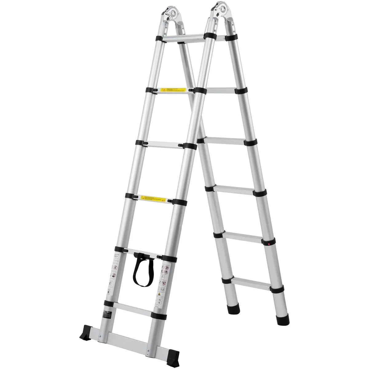 KFFKFF 12.5FT A-Frame Telescoping Ladder, 375lbs Load Capacity Aluminum Lightweight Telescopic Ladder, Multiple-Button Retraction Foldable Ladder 0295